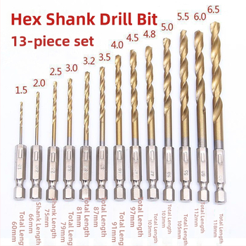 13 darabos spirálfúrókészlet, hatszögletes markolattal, titán bevonattal, gyorsacélból, faragáshoz