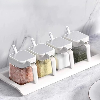 Staklena kutija i set posuda za začine, kutija za skladištenje čvrstih začina, mogućnost tiskanja logotipa, prilagodba, premium kvaliteta, moderno minimalistički dizajn