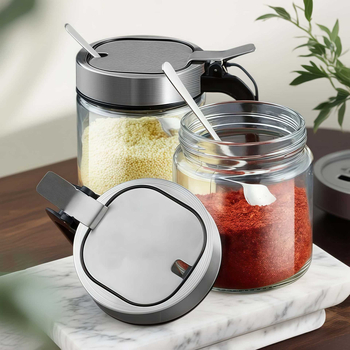 Stakleni set posuda za začine za kuhinju sa žlicom i kutijom za pohranu – za čvrste začine, Quality marka