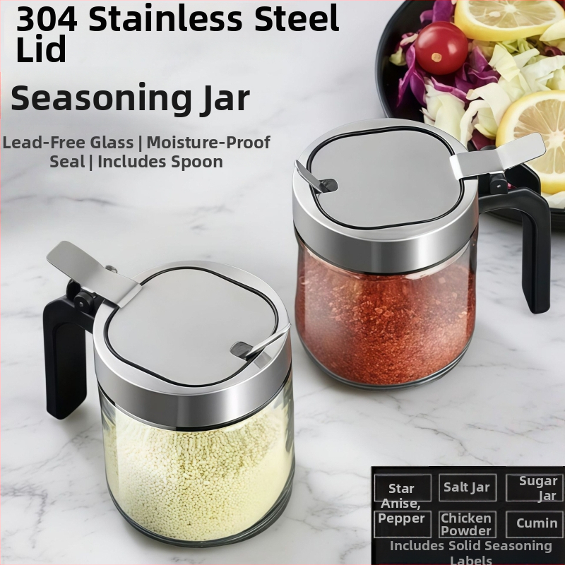 Stakleni set posuda za začine za kuhinju sa žlicom i kutijom za pohranu – za čvrste začine, Quality marka