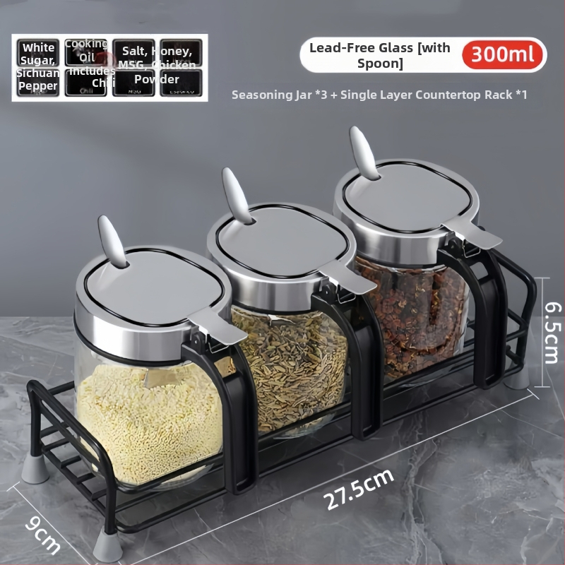 Stakleni set posuda za začine za kuhinju sa žlicom i kutijom za pohranu – za čvrste začine, Quality marka