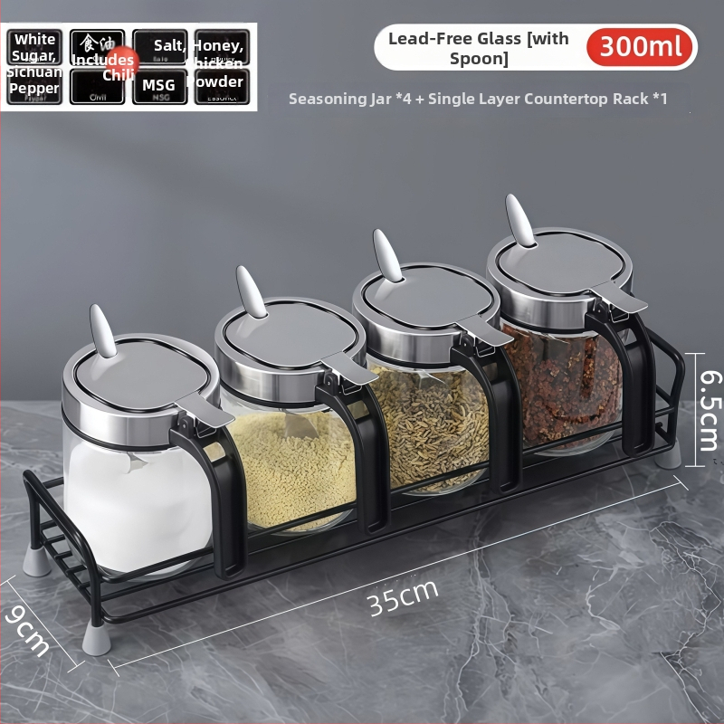 Stakleni set posuda za začine za kuhinju sa žlicom i kutijom za pohranu – za čvrste začine, Quality marka