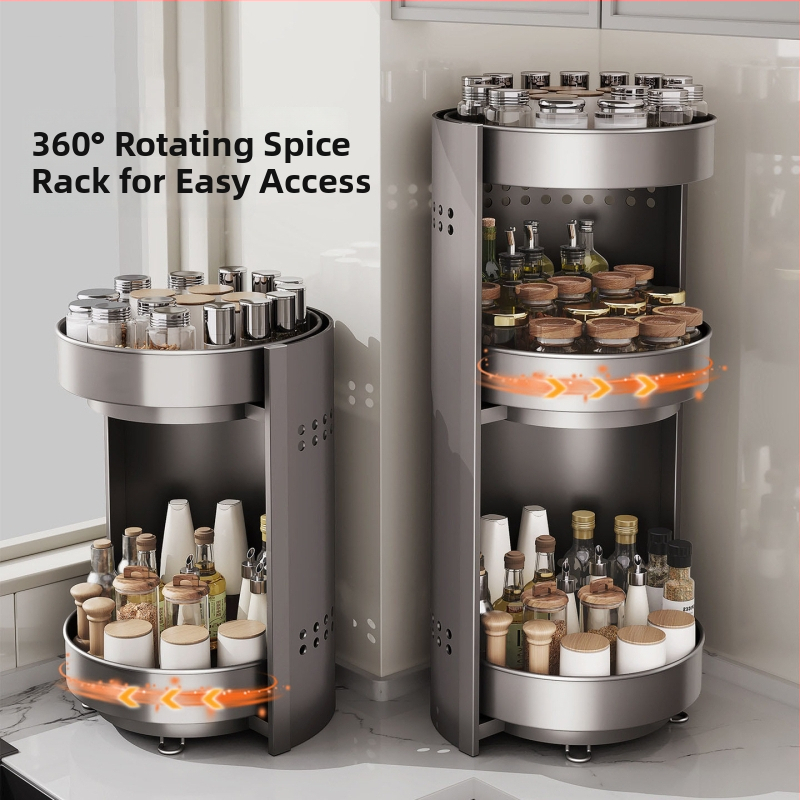 Nana rotirajući stalak za začine – kružni dizajn, karbonsko čelična konstrukcija, okretno bez bušenja, svijetao luksuzni stil, izlazak proljeće 2025