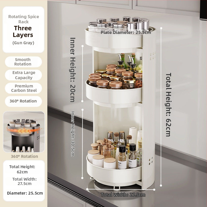Nana rotirajući stalak za začine – kružni dizajn, karbonsko čelična konstrukcija, okretno bez bušenja, svijetao luksuzni stil, izlazak proljeće 2025