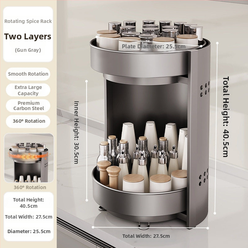 Nana rotirajući stalak za začine – kružni dizajn, karbonsko čelična konstrukcija, okretno bez bušenja, svijetao luksuzni stil, izlazak proljeće 2025