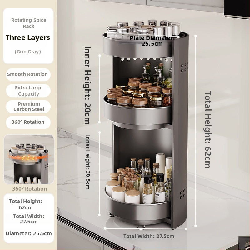 Nana rotirajući stalak za začine – kružni dizajn, karbonsko čelična konstrukcija, okretno bez bušenja, svijetao luksuzni stil, izlazak proljeće 2025