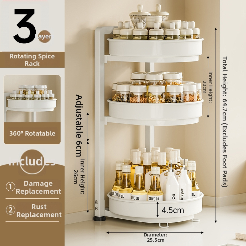 Nana rotirajući stalak za začine – kružni dizajn, karbonsko čelična konstrukcija, okretno bez bušenja, svijetao luksuzni stil, izlazak proljeće 2025