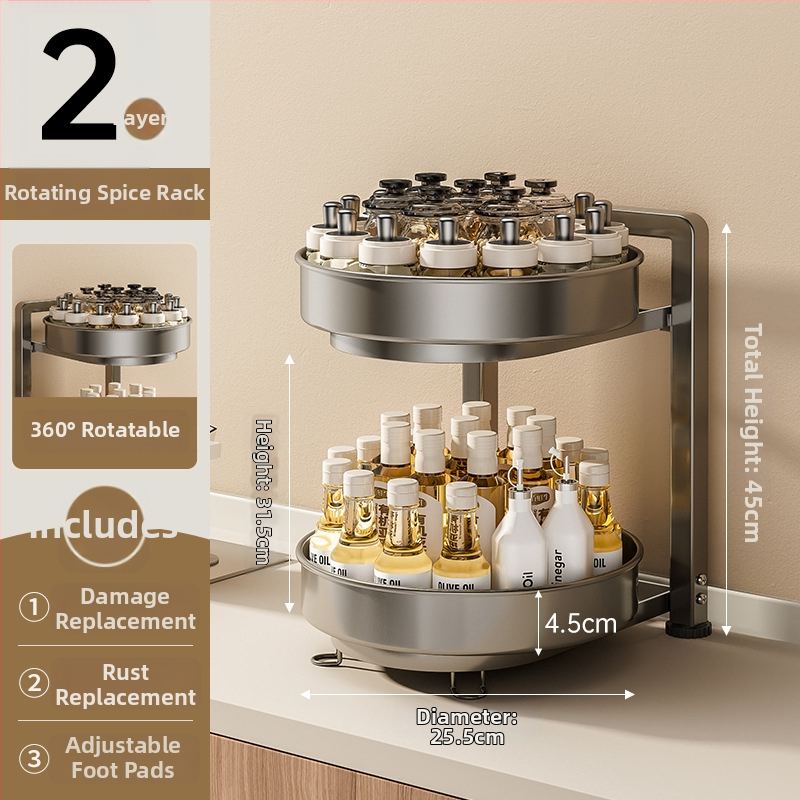 Nana rotirajući stalak za začine – kružni dizajn, karbonsko čelična konstrukcija, okretno bez bušenja, svijetao luksuzni stil, izlazak proljeće 2025