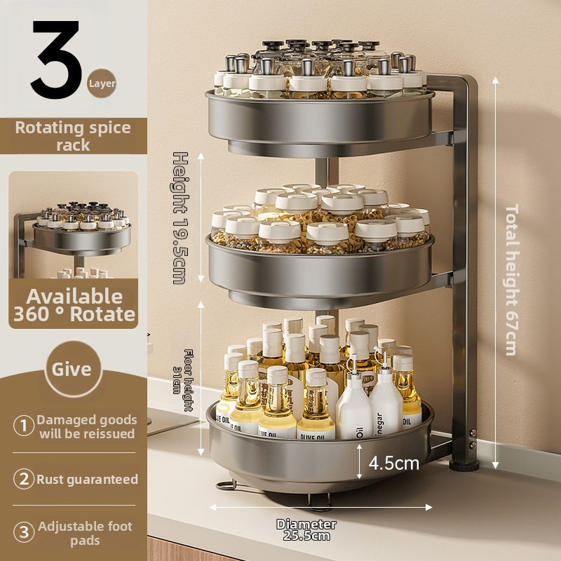 Nana rotirajući stalak za začine – kružni dizajn, karbonsko čelična konstrukcija, okretno bez bušenja, svijetao luksuzni stil, izlazak proljeće 2025