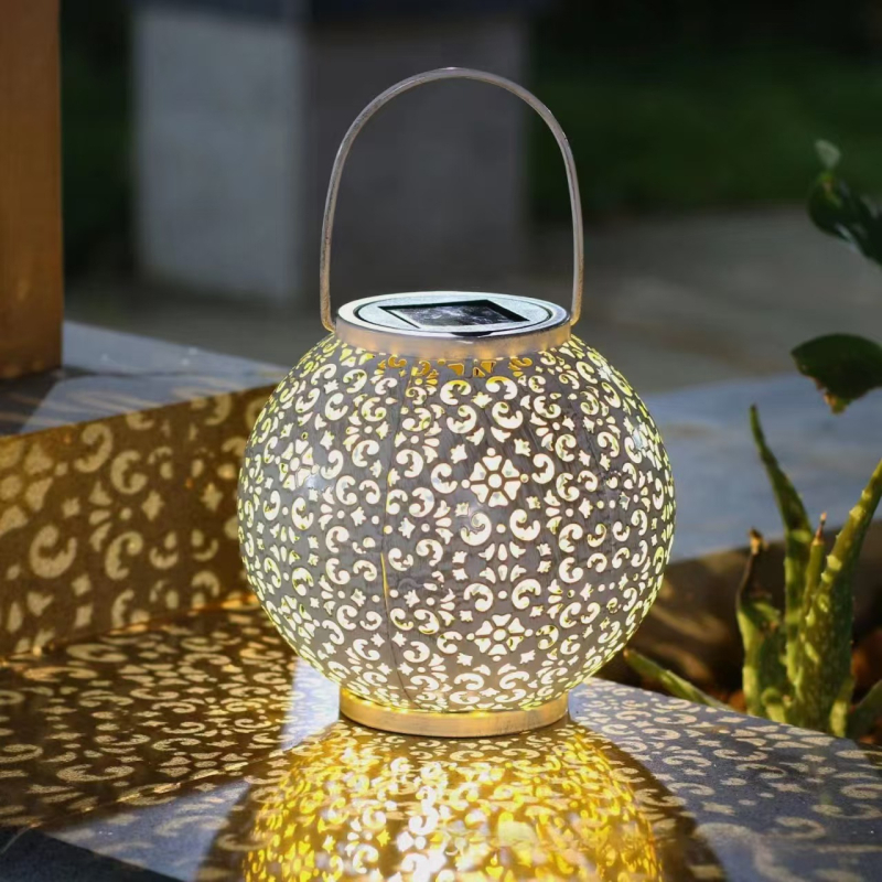 Solarni željezni lampion za vrt – metalna konstrukcija, dekorativno vanjsko osvjetljenje, pogodna za vrt, balkon i krajolik, kineski stil, moderni minimalistizam