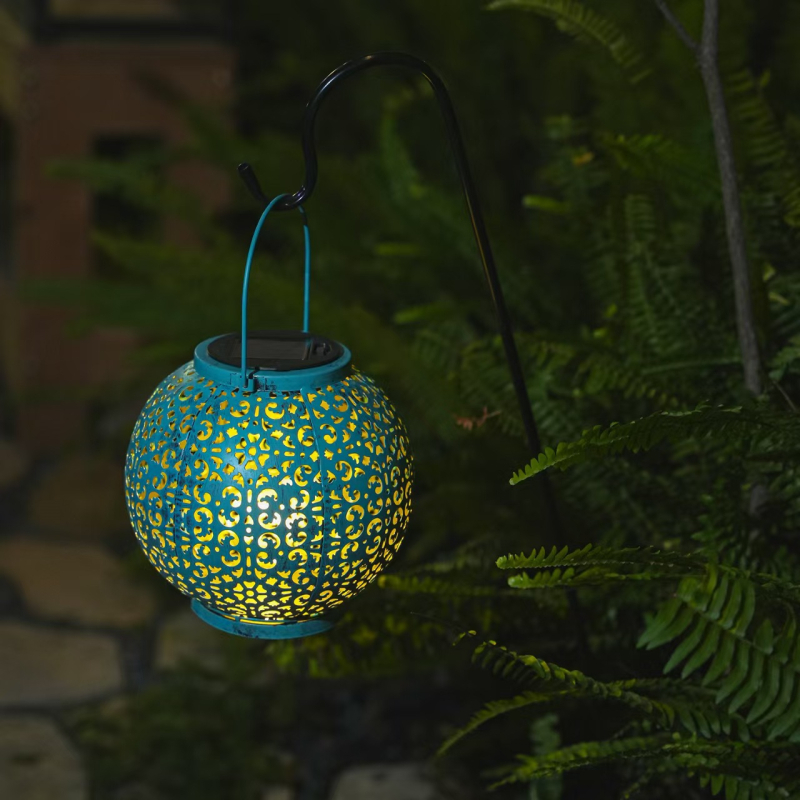 Solarni željezni lampion za vrt – metalna konstrukcija, dekorativno vanjsko osvjetljenje, pogodna za vrt, balkon i krajolik, kineski stil, moderni minimalistizam