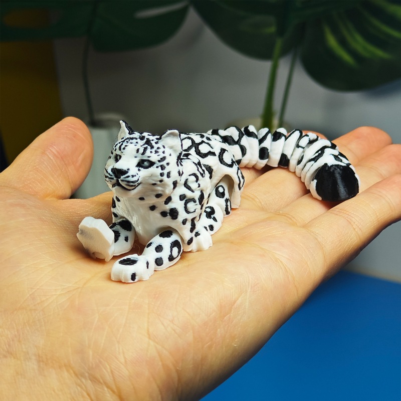 3D ispisana figura snježnog leoparda, moderni umjetnički stil, PLA materijal