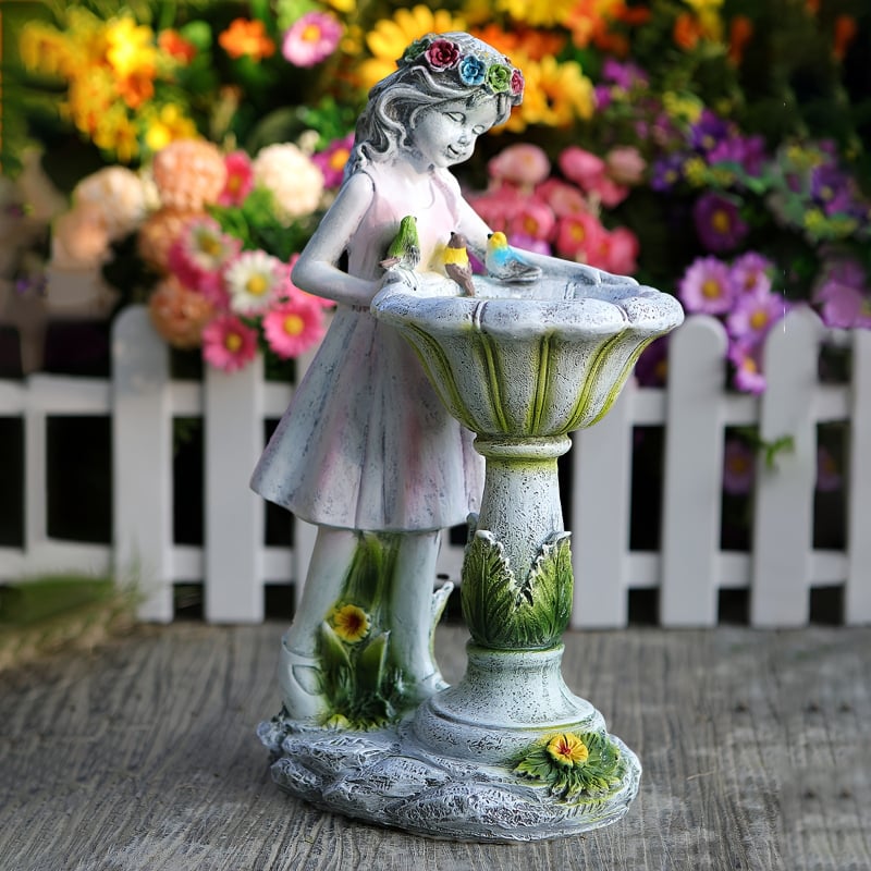 Vrtna vila od smole – statua hranilice za ptice s vanjskim solarnim LED svjetlom, europski stil, marka FXY, model FXY069
