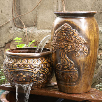 Κεραμικό καταρράκτης με οικολογική κυκλοφορία για εξωτερική διακόσμηση κήπου σε πήλινο δοχείο — Νέος κινέζικος στυλ; Επιλογές ισχύος αντλίας 6W/23W/40W/55W/85W