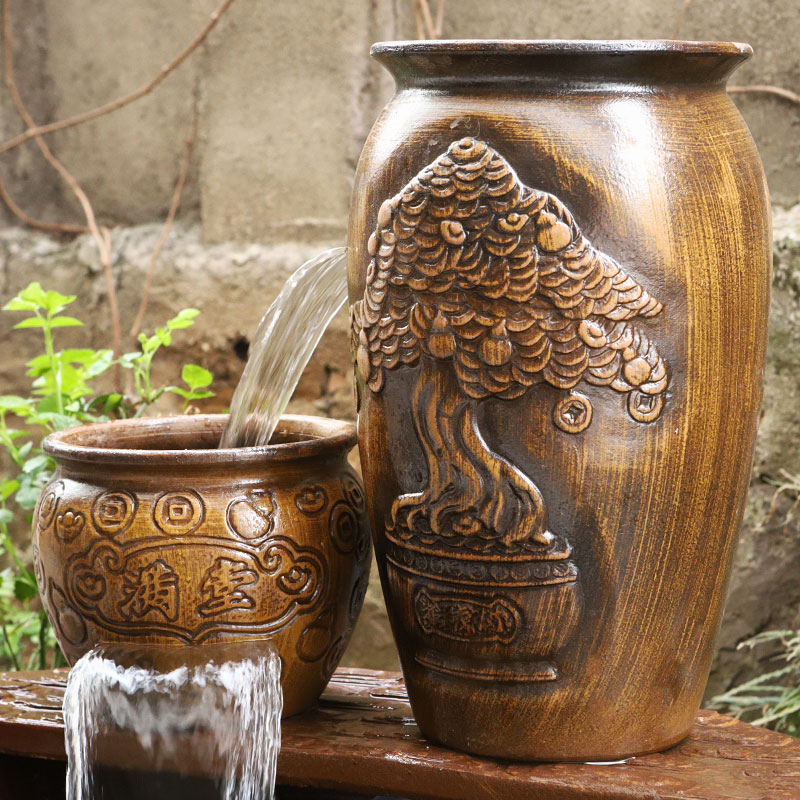 Κεραμικό καταρράκτης με οικολογική κυκλοφορία για εξωτερική διακόσμηση κήπου σε πήλινο δοχείο — Νέος κινέζικος στυλ; Επιλογές ισχύος αντλίας 6W/23W/40W/55W/85W