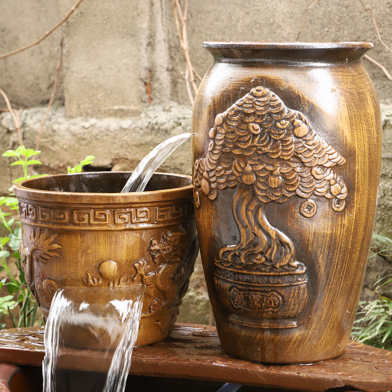 Κεραμικό καταρράκτης με οικολογική κυκλοφορία για εξωτερική διακόσμηση κήπου σε πήλινο δοχείο — Νέος κινέζικος στυλ; Επιλογές ισχύος αντλίας 6W/23W/40W/55W/85W