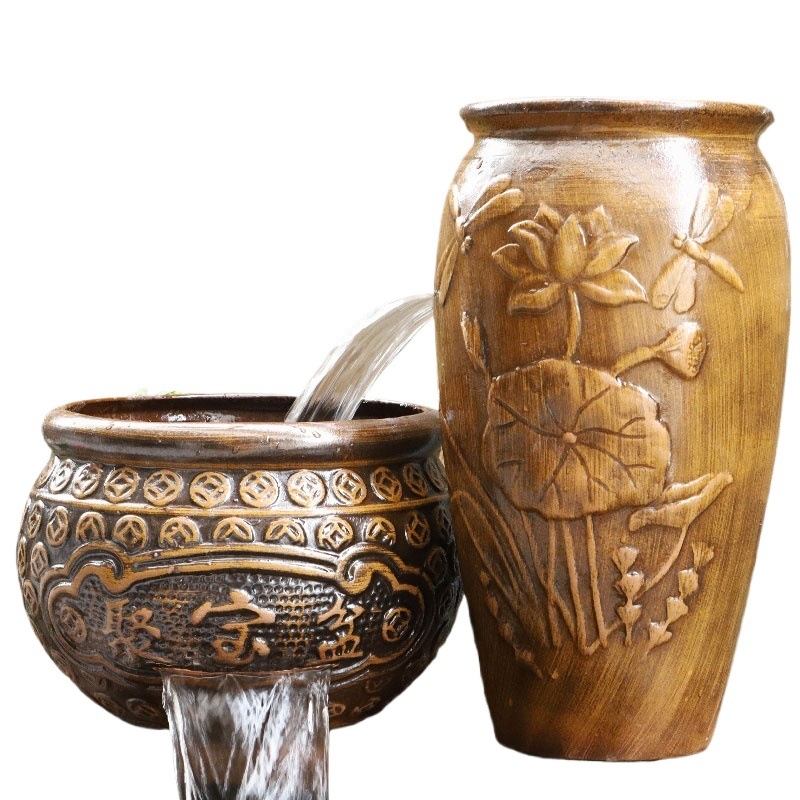 Κεραμικό καταρράκτης με οικολογική κυκλοφορία για εξωτερική διακόσμηση κήπου σε πήλινο δοχείο — Νέος κινέζικος στυλ; Επιλογές ισχύος αντλίας 6W/23W/40W/55W/85W