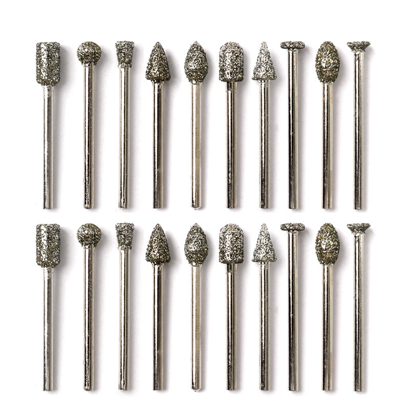 Set de 20 capete de șlefuire cu diamant, granulație grosieră, pentru sculptură în jad, sticlă, ceramică și metal
