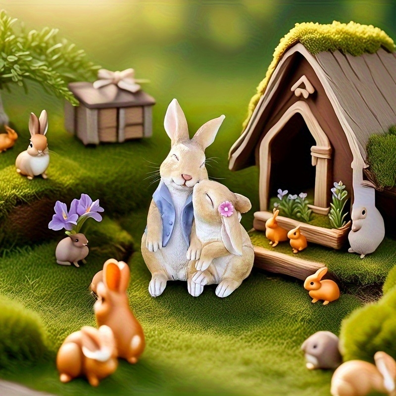 Statuie iepuraș din rășină, dormit, pentru decor interior și exterior – rășină sintetică, stil modern minimalist