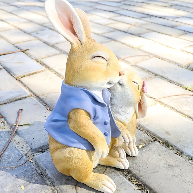 Statuie iepuraș din rășină, dormit, pentru decor interior și exterior – rășină sintetică, stil modern minimalist