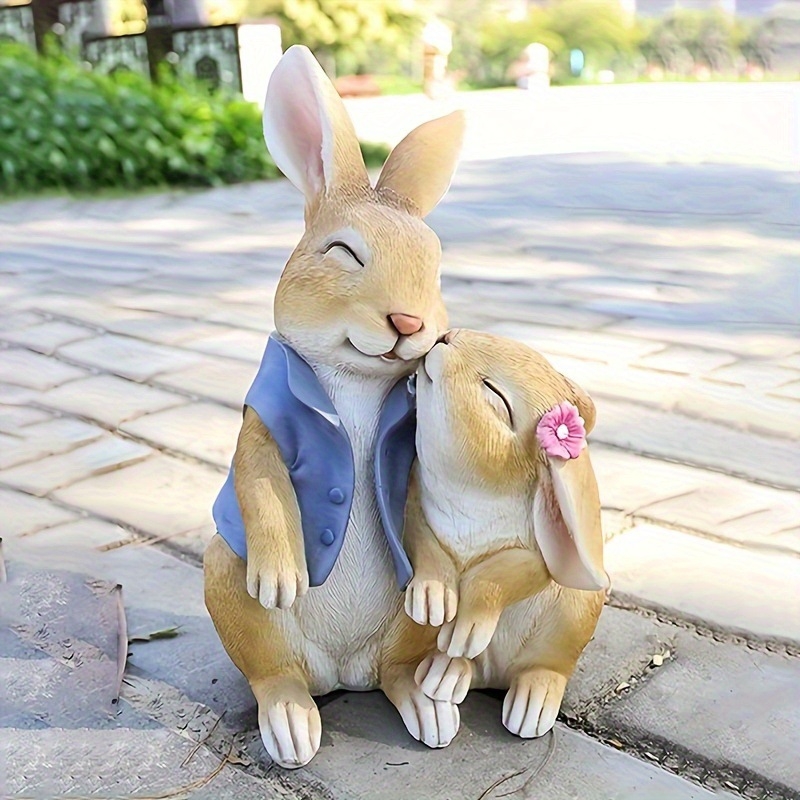 Statuie iepuraș din rășină, dormit, pentru decor interior și exterior – rășină sintetică, stil modern minimalist