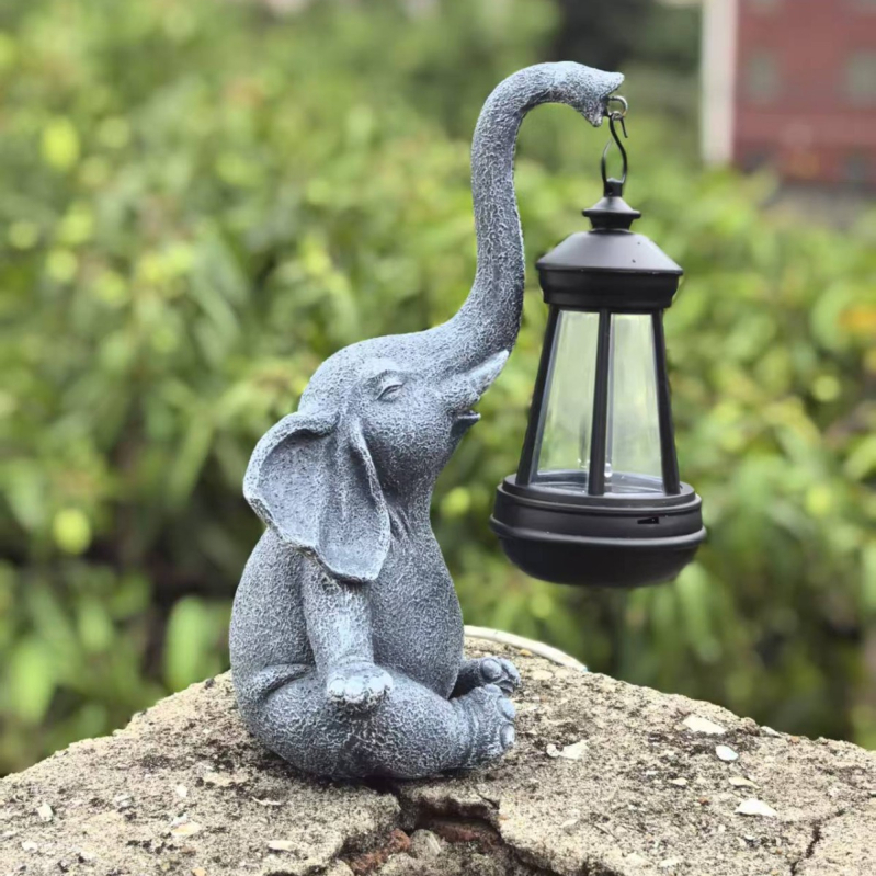Lanterne solară de exterior cu elefant – rășină, artă modernă, lumină solară 1.2V 300mAh, meșteșug 3276046