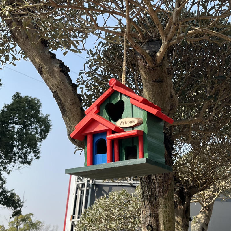 Cuib de păsări din lemn pentru grădină, decor exterior, ornament cuib de păsări, stil vacanță, model t56569529179955