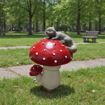 Ornament decorativ din rășină, temă ciupercă și veveriță, stil modern minimalist