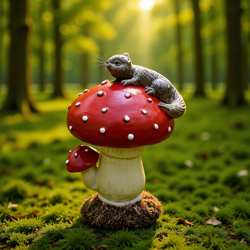 Ornament decorativ din rășină, temă ciupercă și veveriță, stil modern minimalist