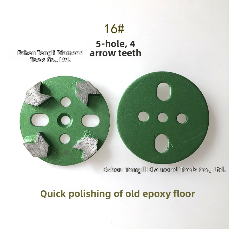 Diamantová brúsna hlava s šípovitými zubami, model s 5 otvorami, na renováciu starých epoxidových podláh a brúsenie betónu