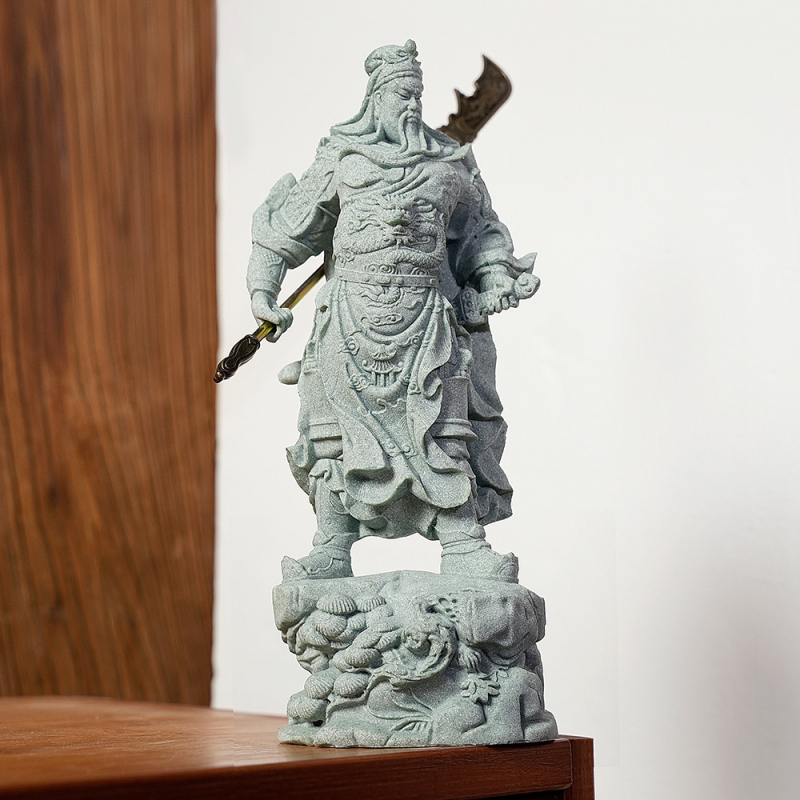 Statuie Guan Gong din piatră pentru intrare și living, decor de casă în stil chinezesc, ornament cadou gata de oferit