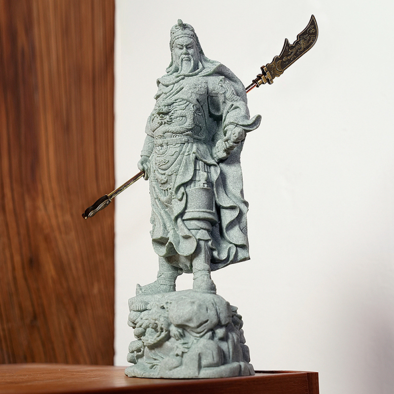 Statuie Guan Gong din piatră pentru intrare și living, decor de casă în stil chinezesc, ornament cadou gata de oferit
