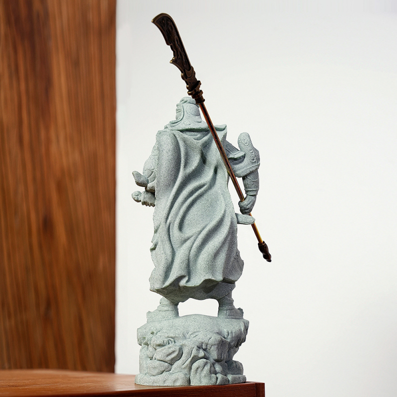 Statuie Guan Gong din piatră pentru intrare și living, decor de casă în stil chinezesc, ornament cadou gata de oferit