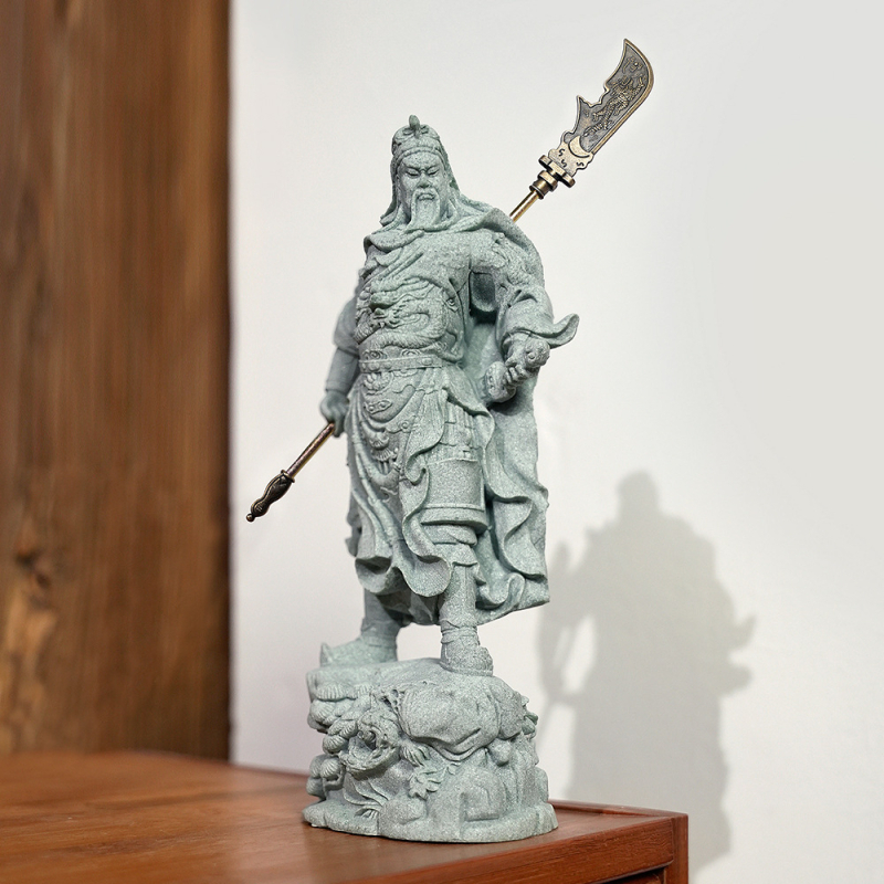 Statuie Guan Gong din piatră pentru intrare și living, decor de casă în stil chinezesc, ornament cadou gata de oferit