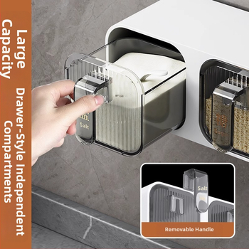 Set de condimente montat pe perete, din plastic, cu lingură, pentru condimente solide, stil modern minimalist