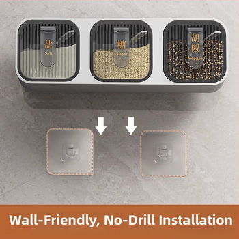 Set de condimente montat pe perete, din plastic, cu lingură, pentru condimente solide, stil modern minimalist