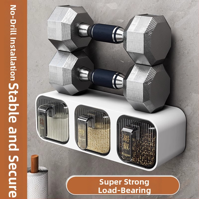 Set de condimente montat pe perete, din plastic, cu lingură, pentru condimente solide, stil modern minimalist