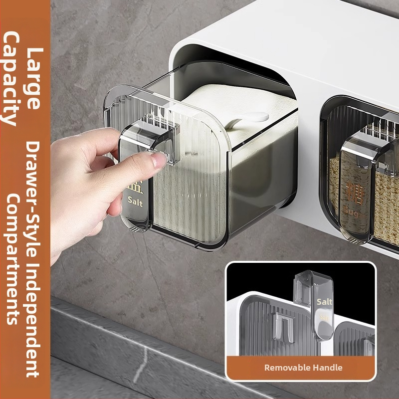 Set de condimente montat pe perete, din plastic, cu lingură, pentru condimente solide, stil modern minimalist