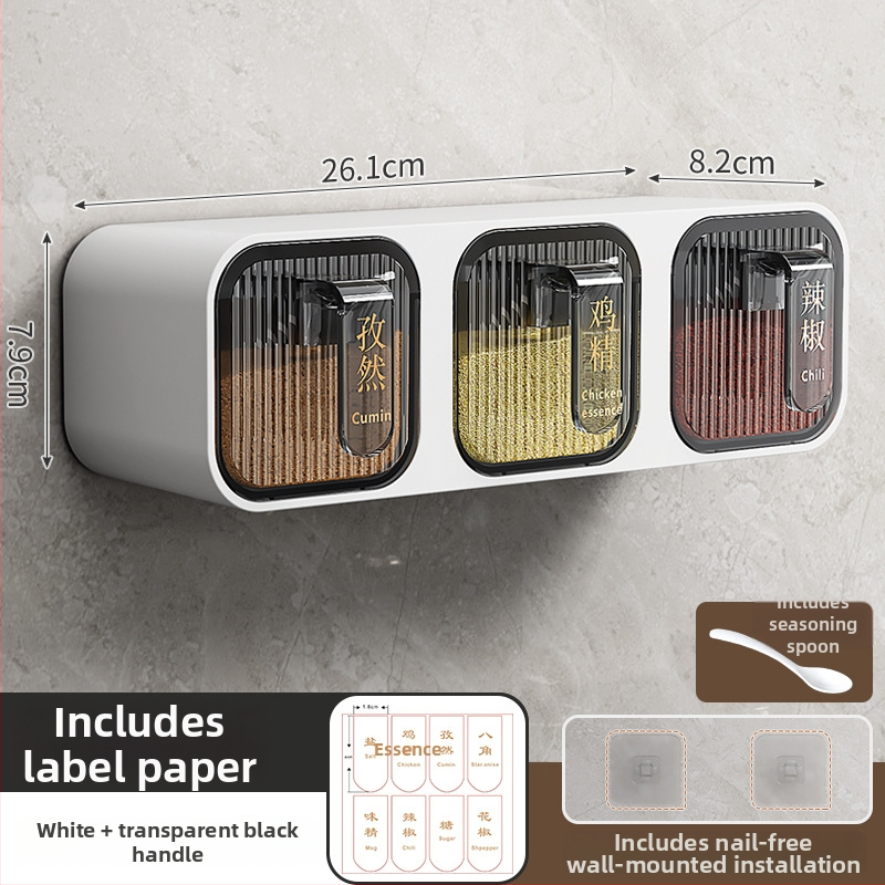 Set de condimente montat pe perete, din plastic, cu lingură, pentru condimente solide, stil modern minimalist