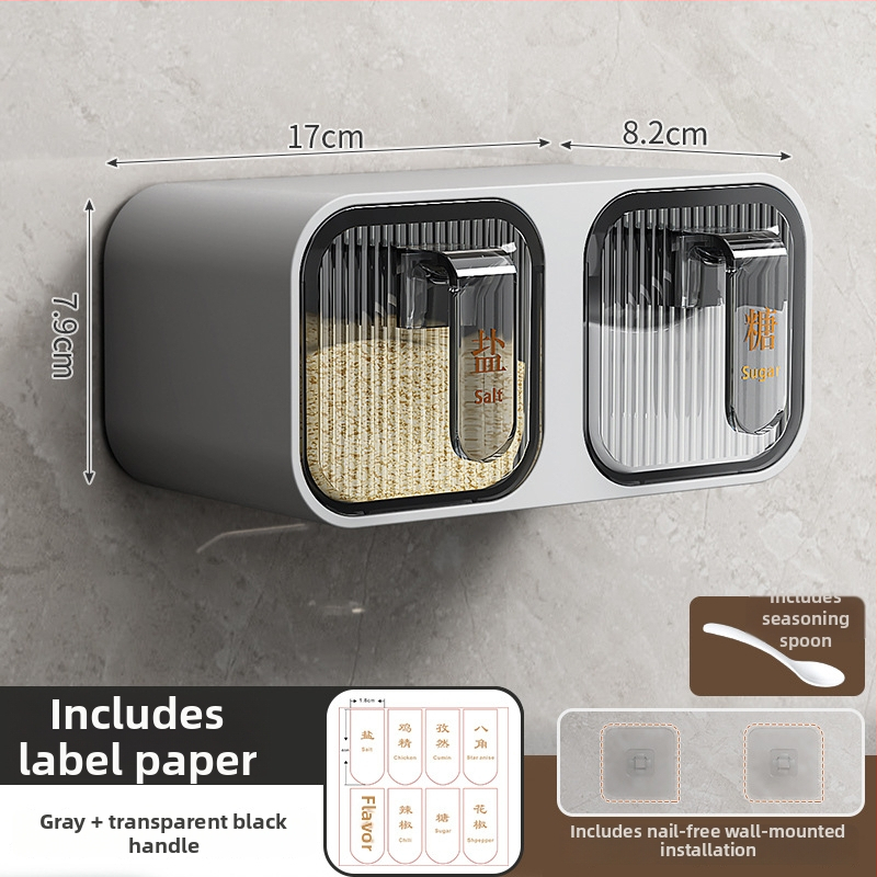 Set de condimente montat pe perete, din plastic, cu lingură, pentru condimente solide, stil modern minimalist