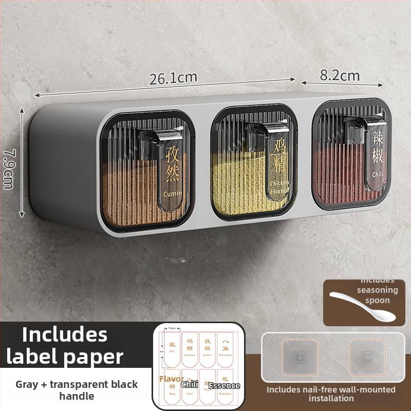 Set de condimente montat pe perete, din plastic, cu lingură, pentru condimente solide, stil modern minimalist