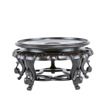 Statuie Buddha din rășină sintetică pe platou circular din lemn — decor geometric pentru vază, ghiveci sau acvariu