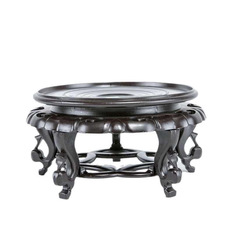 Statuie Buddha din rășină sintetică pe platou circular din lemn — decor geometric pentru vază, ghiveci sau acvariu