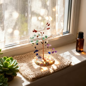 Arborele banilor din cristal cu bază de pietriș – decor de birou, realizat manual