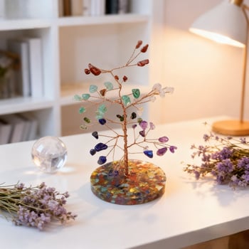 Arborele banilor din cristal cu bază de pietriș – decor de birou, realizat manual