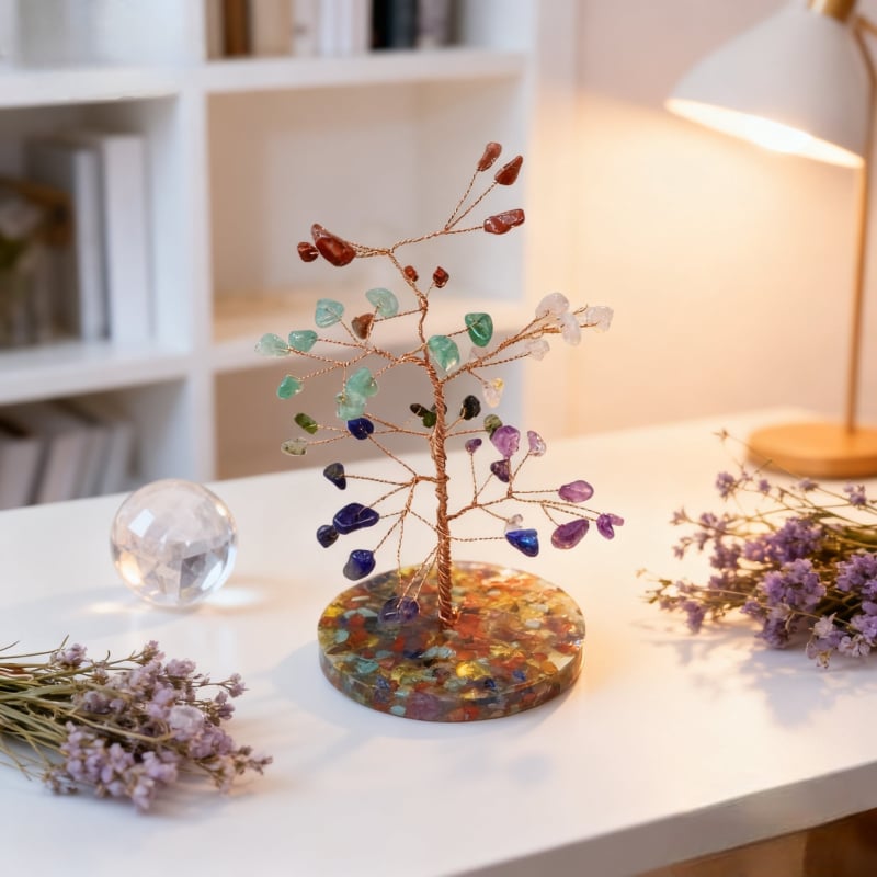 Arborele banilor din cristal cu bază de pietriș – decor de birou, realizat manual