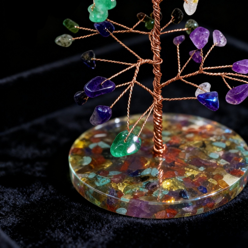 Arborele banilor din cristal cu bază de pietriș – decor de birou, realizat manual