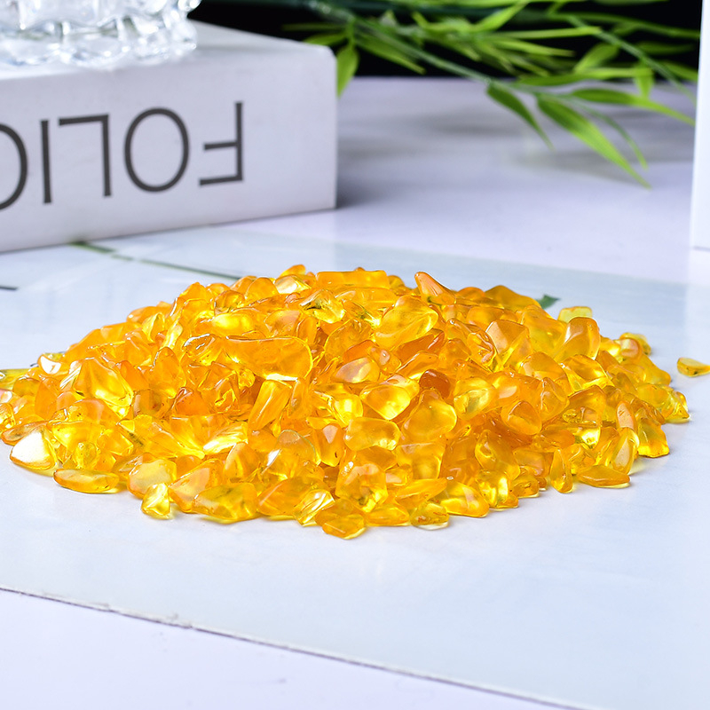 Gravă de cristal citrin pentru decorare peisagistică și acvariu, formă geometrică, material cristal, ambalaj în pungă PP, stil modern minimalist