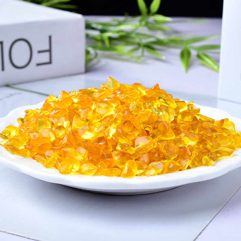 Gravă de cristal citrin pentru decorare peisagistică și acvariu, formă geometrică, material cristal, ambalaj în pungă PP, stil modern minimalist