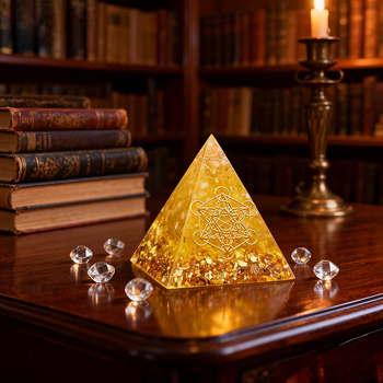 Ornament din rășină cu motiv piramidă și piatră măcinată, brand Energy pyramid, stil modern minimalist, material: rășină